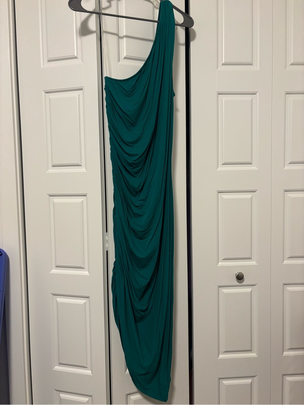 A New Day One-Shoulder Teal Draped Maxi Dress